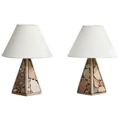 Schwedische Designerin, Tischlampen, Fossilstein, Schweden, 1970er Jahre