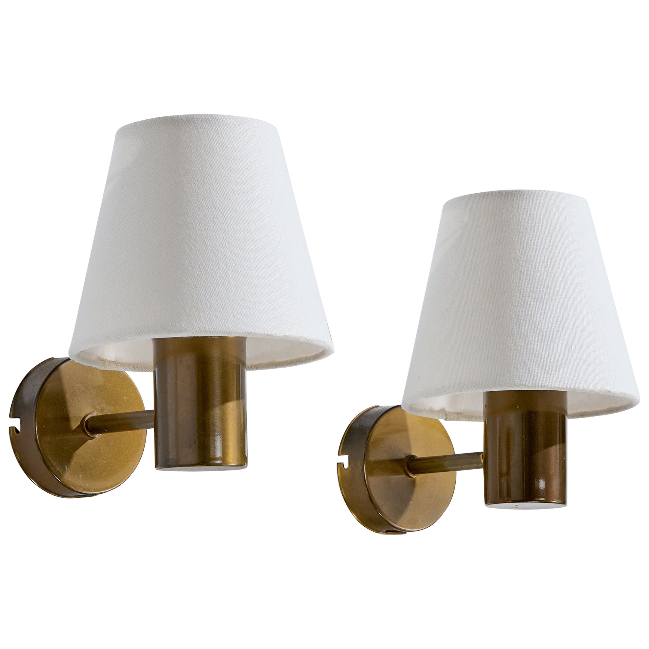 ANF, Wall Lights, Brass, Fabric, Sweden, 1960s