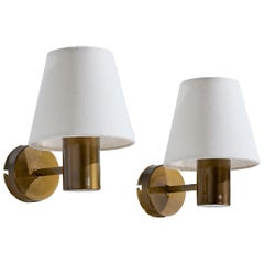 ANF, Wall Lights, Brass, Fabric, Sweden, 1960s