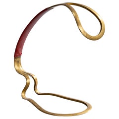 Portabottiglie da vino di design italiano, ottone, similpelle, Italia, anni '50