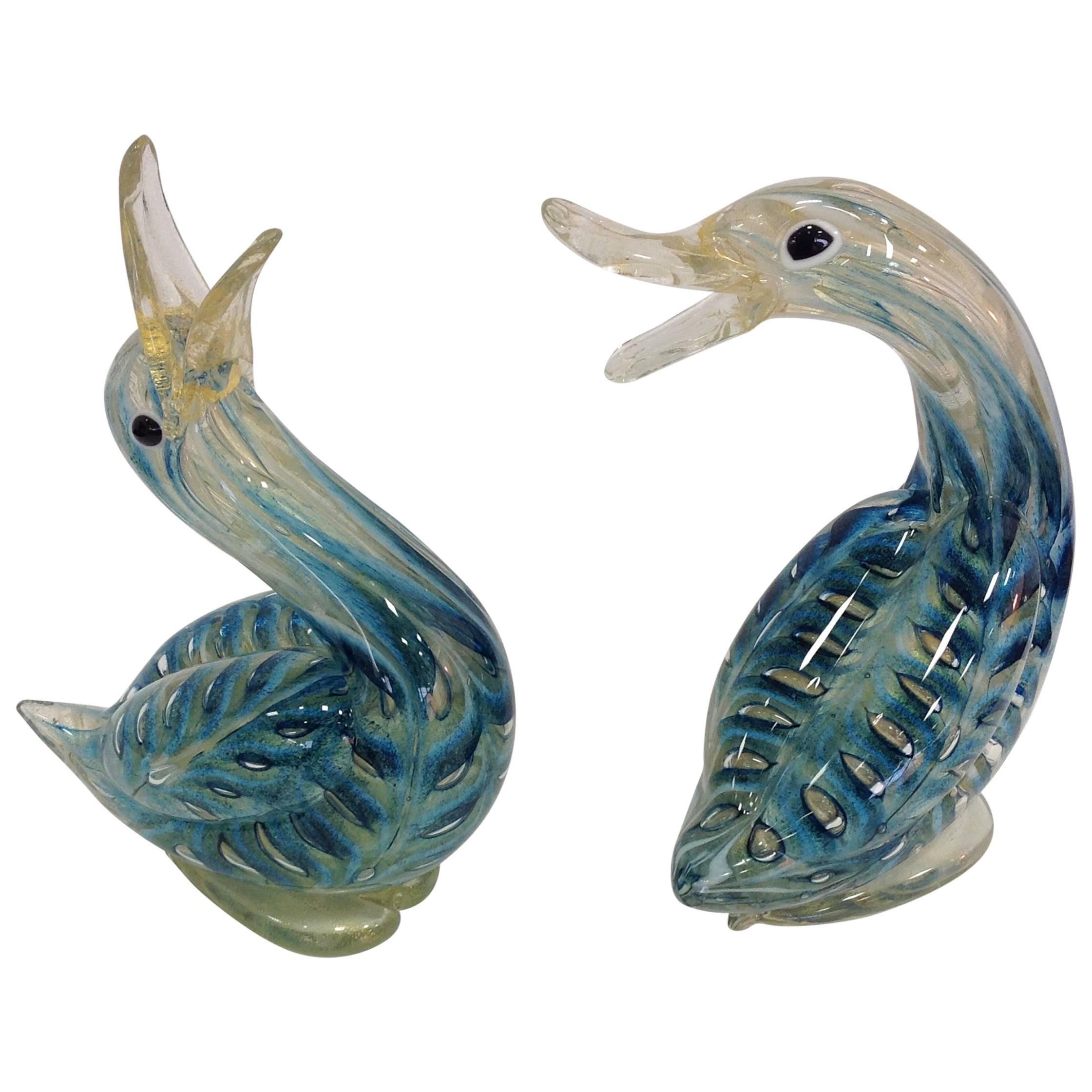 Rare Pair of Barovier and Toso Graffito Barbarico Murano Ducks