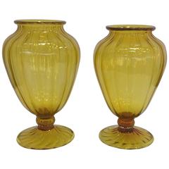 Pair of Vittorio Zecchin Murano Vases in Brilliant Yellow