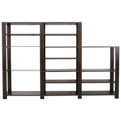Mid-Century "Combex" Three Section Dark Stained Pine Shelving Unit by Pastoe