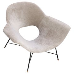 Wide Vintage Italian Metal and Velvet Lounge Chair by Augusto Bozzi for Saporiti