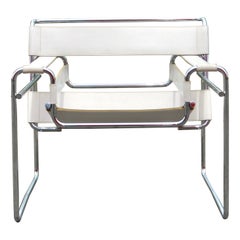Gavina Wassily Silla B3 Vintage Cuero Blanco by Marcel Breuer