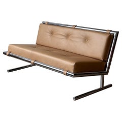 Leather/Chrome Sled Settee by Arthur Umanoff for Directional