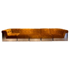 Giorgio Montani Modular Sofa in Brushed Steel and Velvet, Italy, 1970s