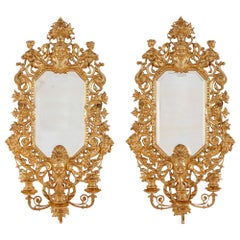 Antique Pair of French Renaissance S-tyle Ormolu Wall Mirrors with Candelabra