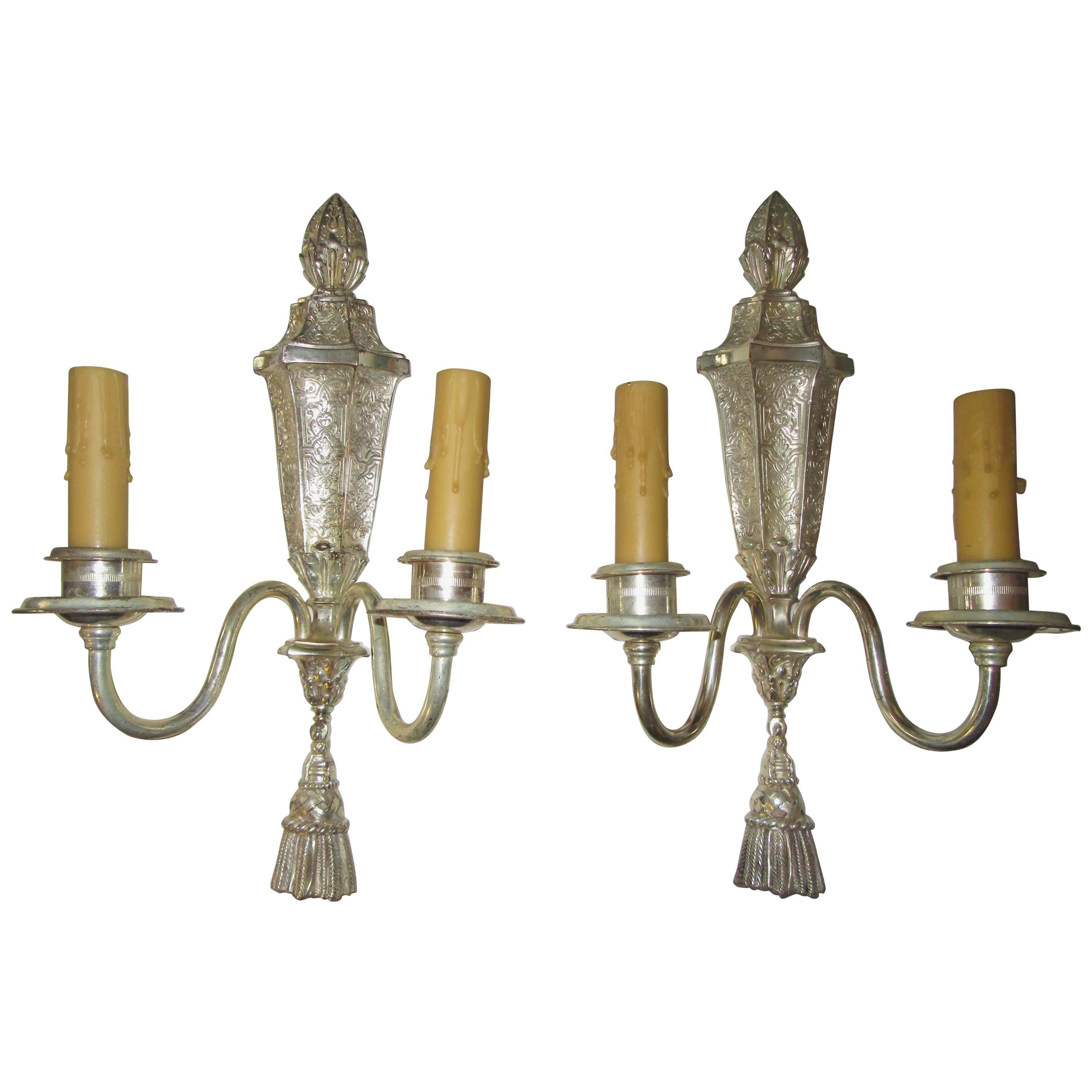 Pair of Georgian Style Silver Plate Wall Sconces by Edward F. Caldwell & Co