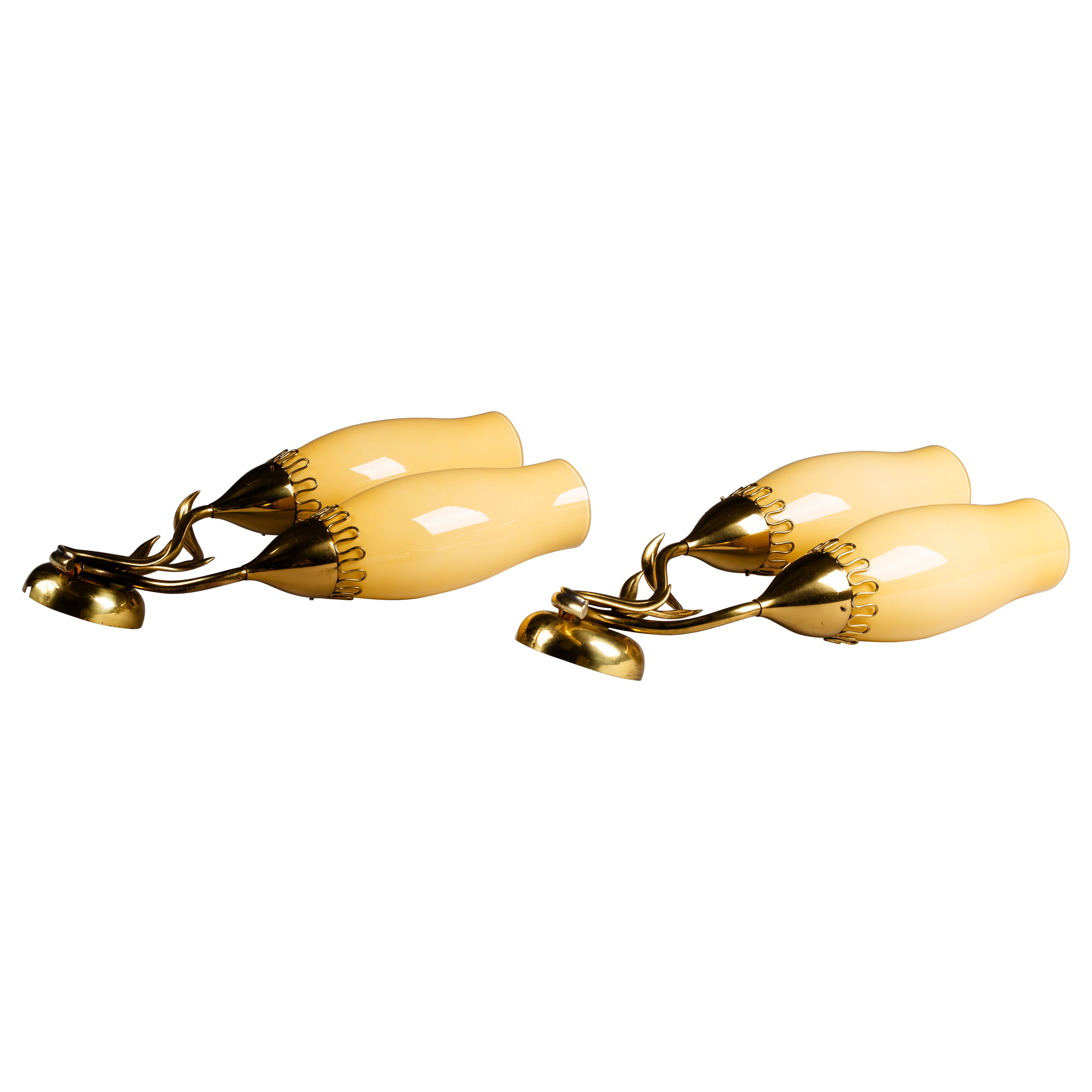 Mauri Almari, pair of mid-century modern brass wall sconces for Idman Oy