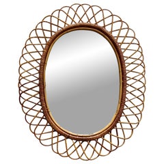 Franco Albini per Bonacina Specchio da Parete Ovale in Rattan, Italia 1960s