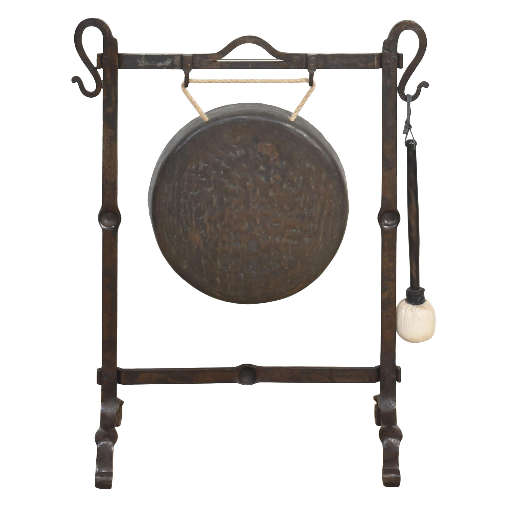 Wrought iron framed dinner gong