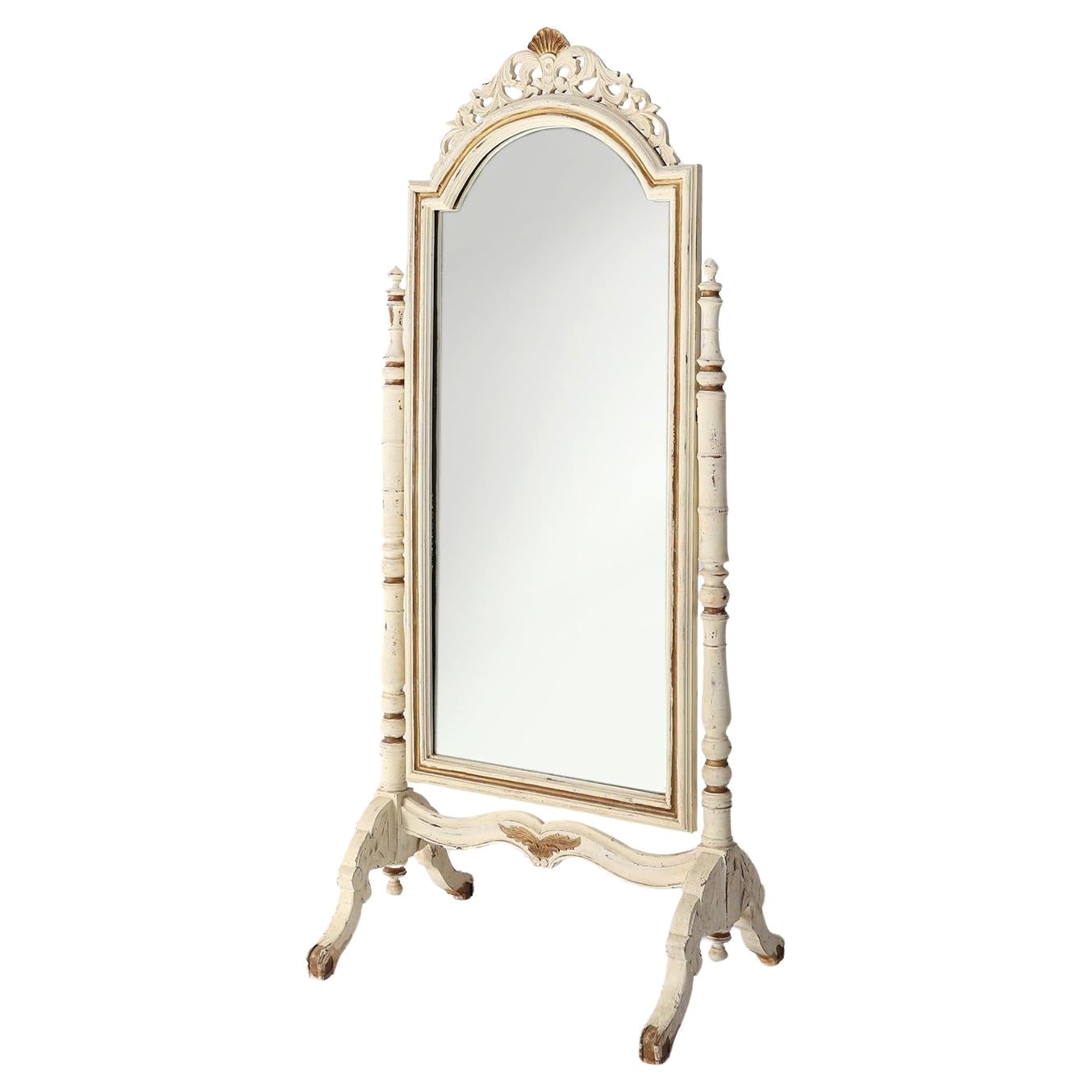 Mid-century French wooden standing dressing mirror in Baroque style