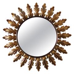 Sunburst Mirror with Curved Leaves, France, 1950s