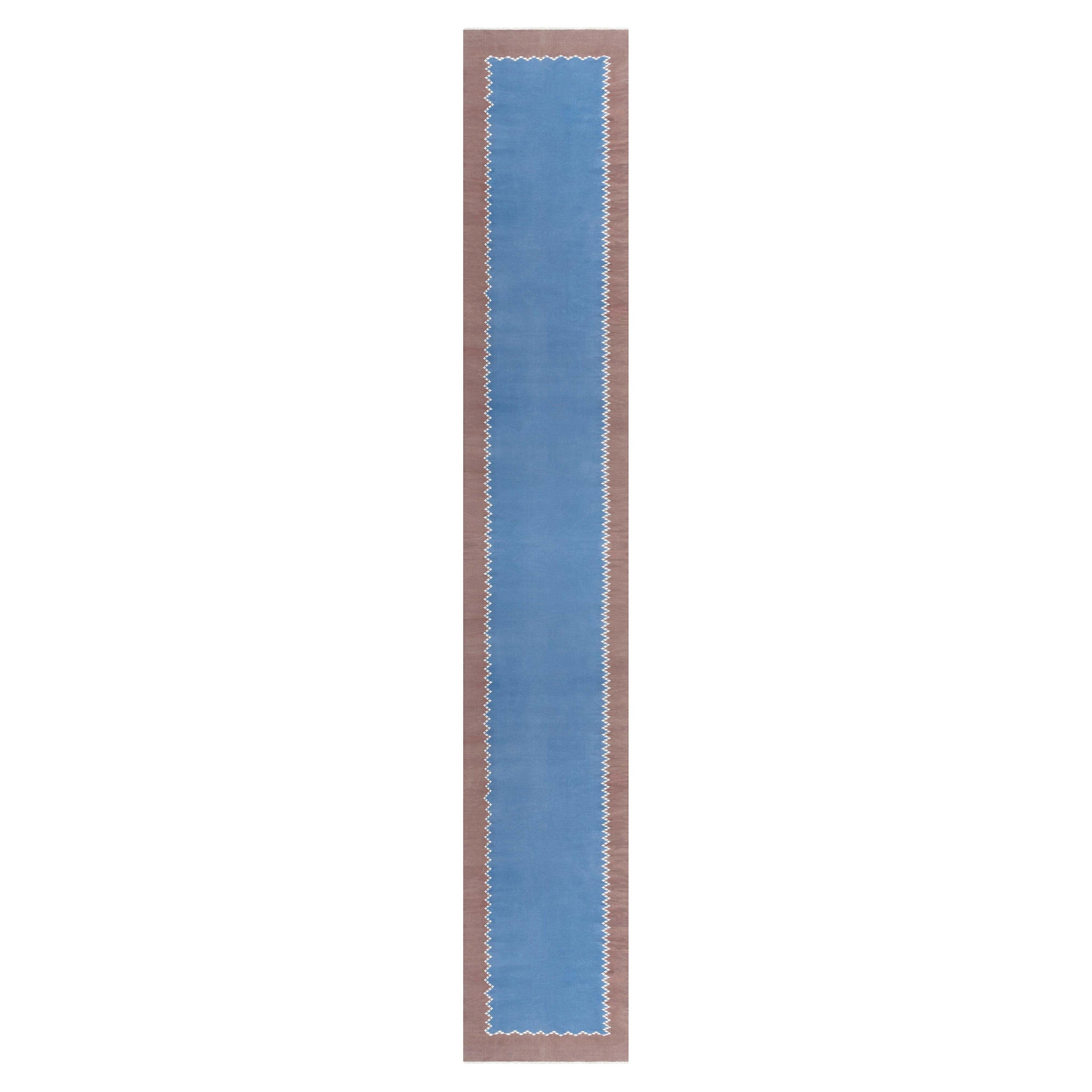 Doris Leslie Blau Vintage Indian Dhurrie Blue Brown Runner For Sale
