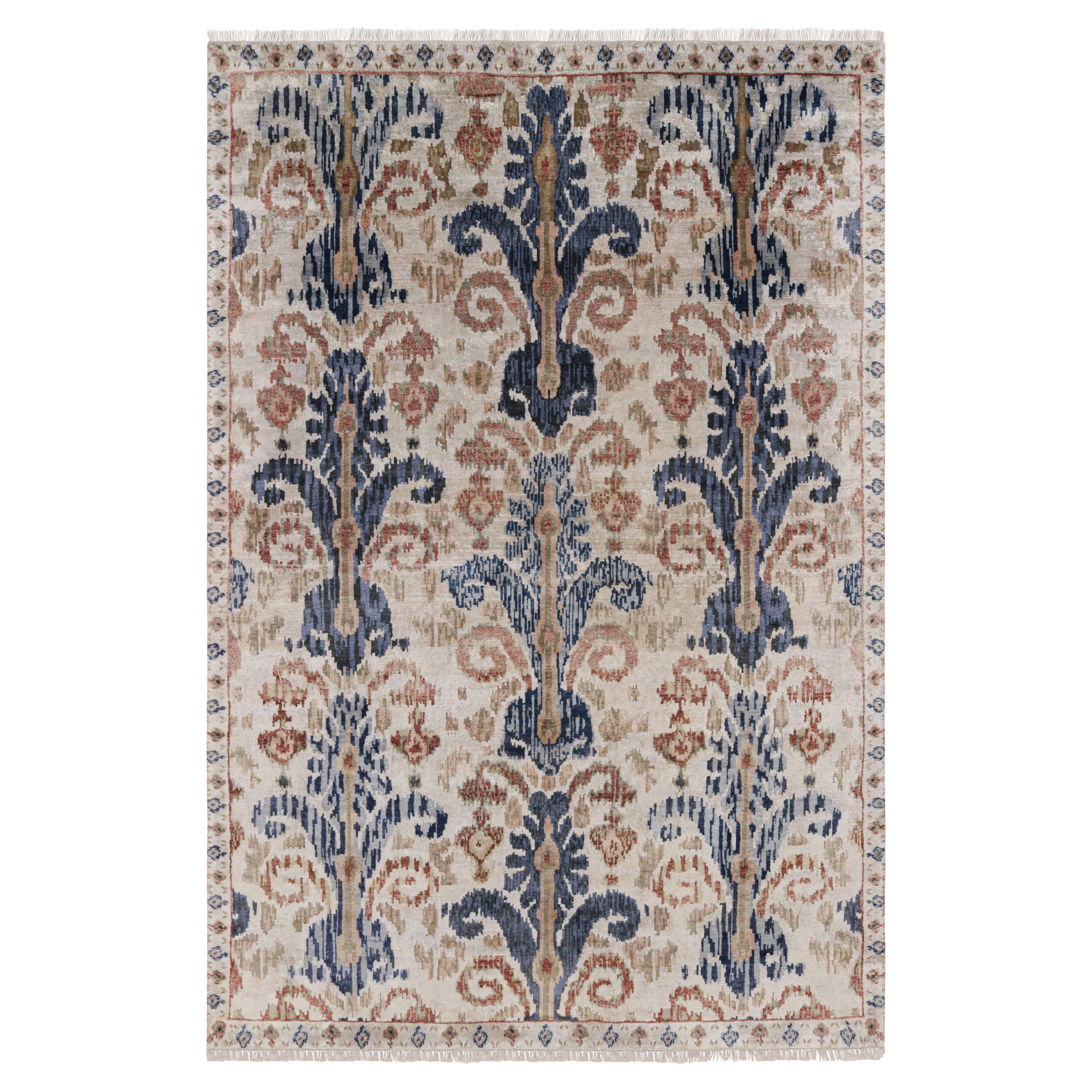 Rug & Kilim’s Ikats Style rug in Blue and Beige-Brown on Ivory