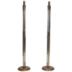 Pair of Tall Murano Glass Rod and Brass Floor Lamps