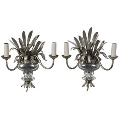 Pair Two-Light Silver Gilt and Mercury Glass Sconces