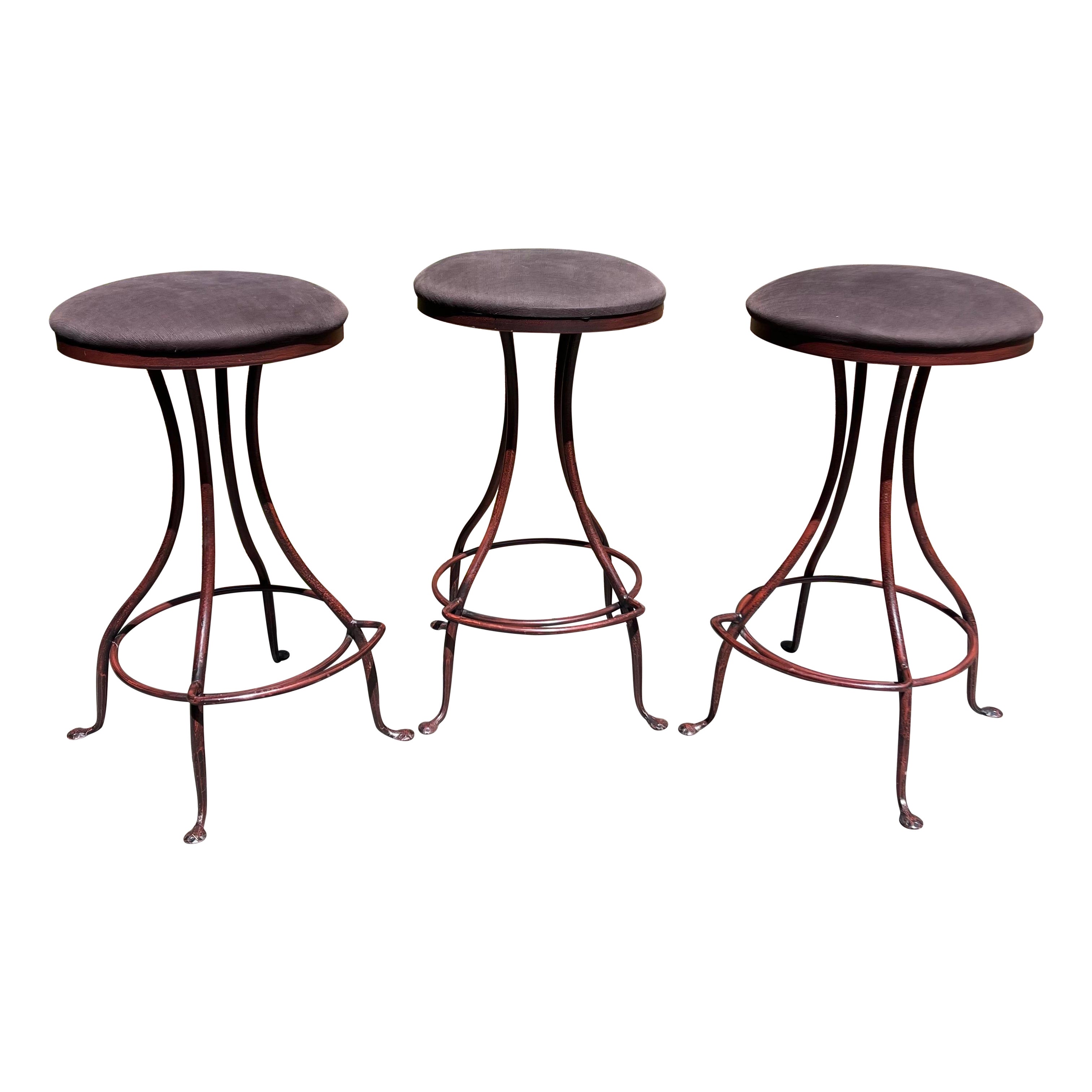 Charleston Forge Patinated Wrought Iron Swivel Counter Bar Stools, Set of 3