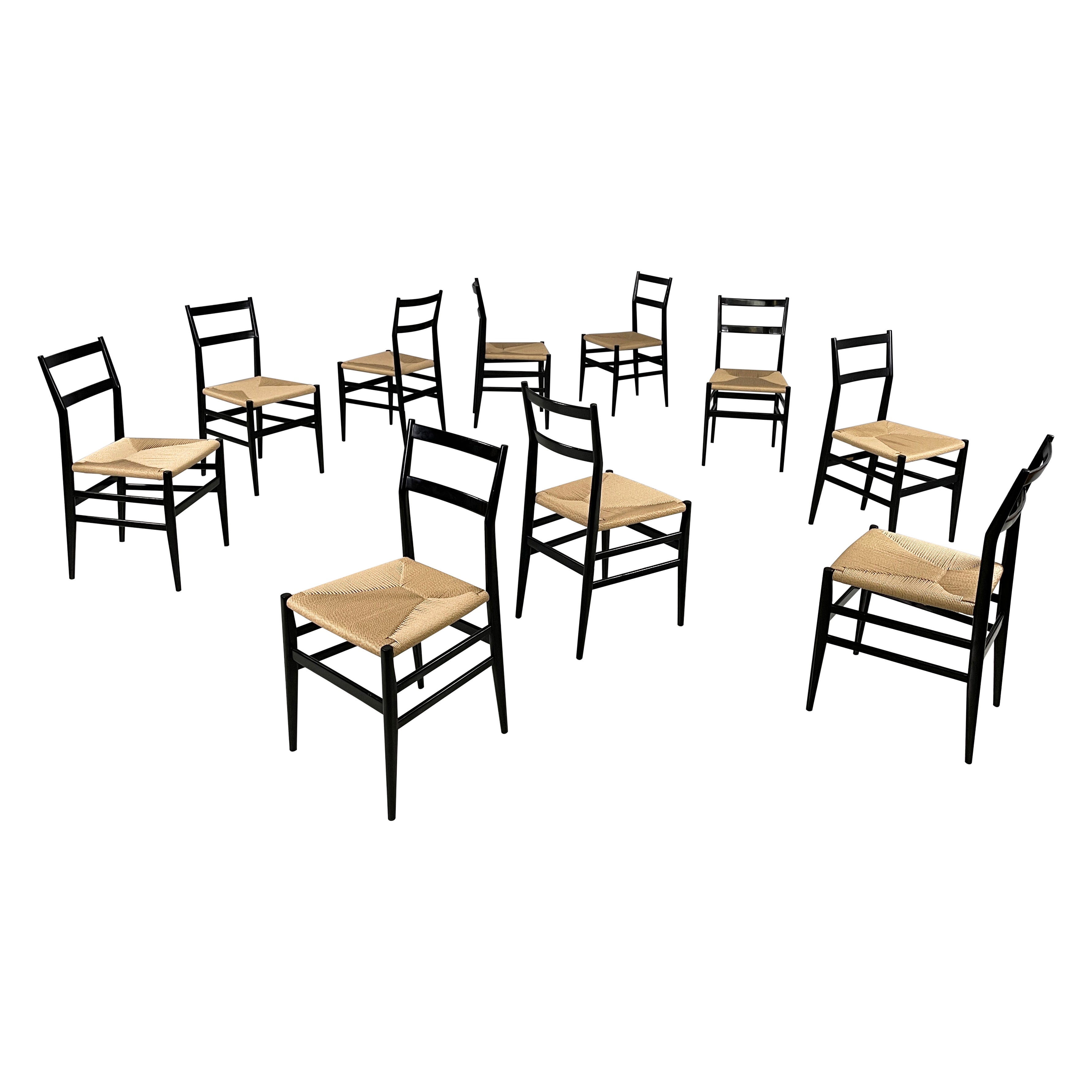 Italian mid-century modern black chairs Leggera by Gio Ponti for Cassina,  1960s