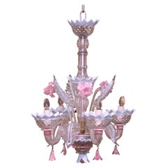 Mid-Century Italian Blown Glass Murano Four-Light Chandelier with Floral Motifs