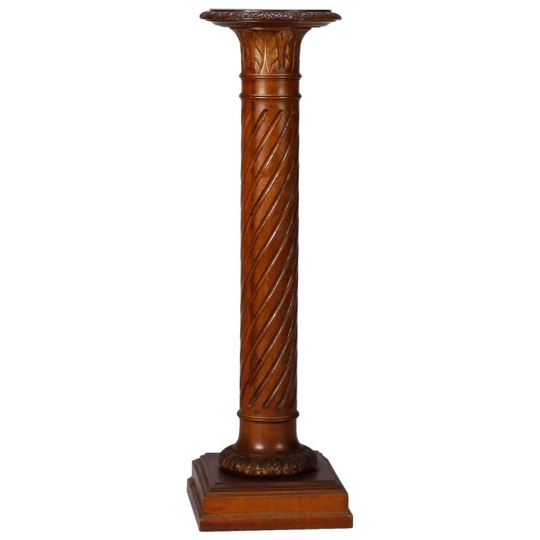 Tall Carved Wood Pedestal Plant Or, Tall Wooden Pedestal Plant Stand