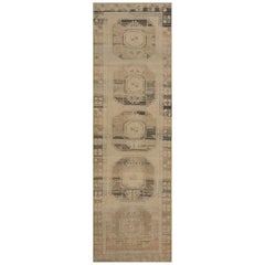 Mid-Century Buff-Brown Wool Traditional Turkish Runner