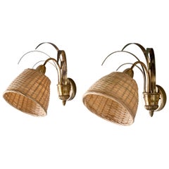 S.A. Boulanger, Applique da parete, Ottone, Rattan, Belgio, anni '70
