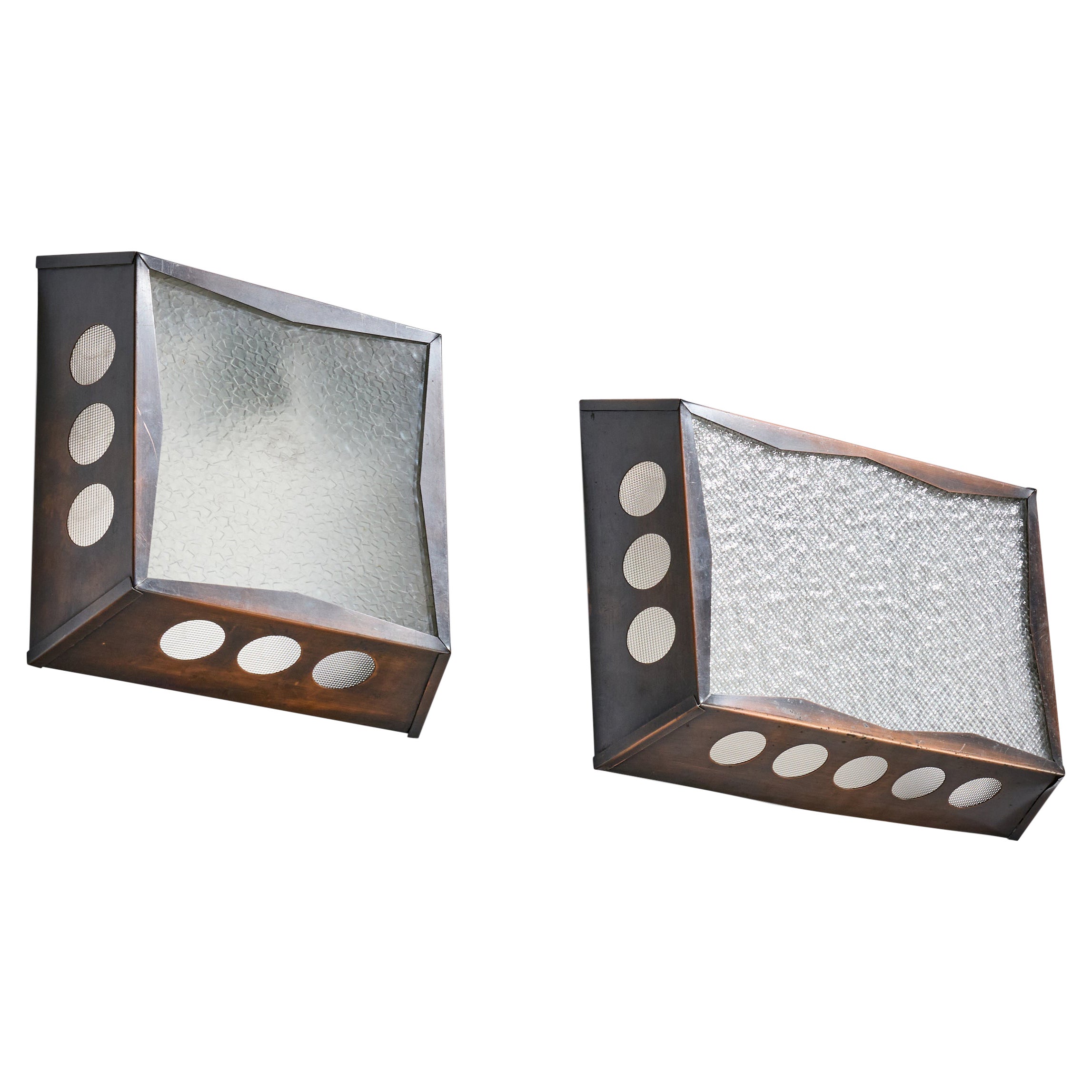 Nils H. Ledung, Wall Lights, Copper, Glass, Sweden, 1960s