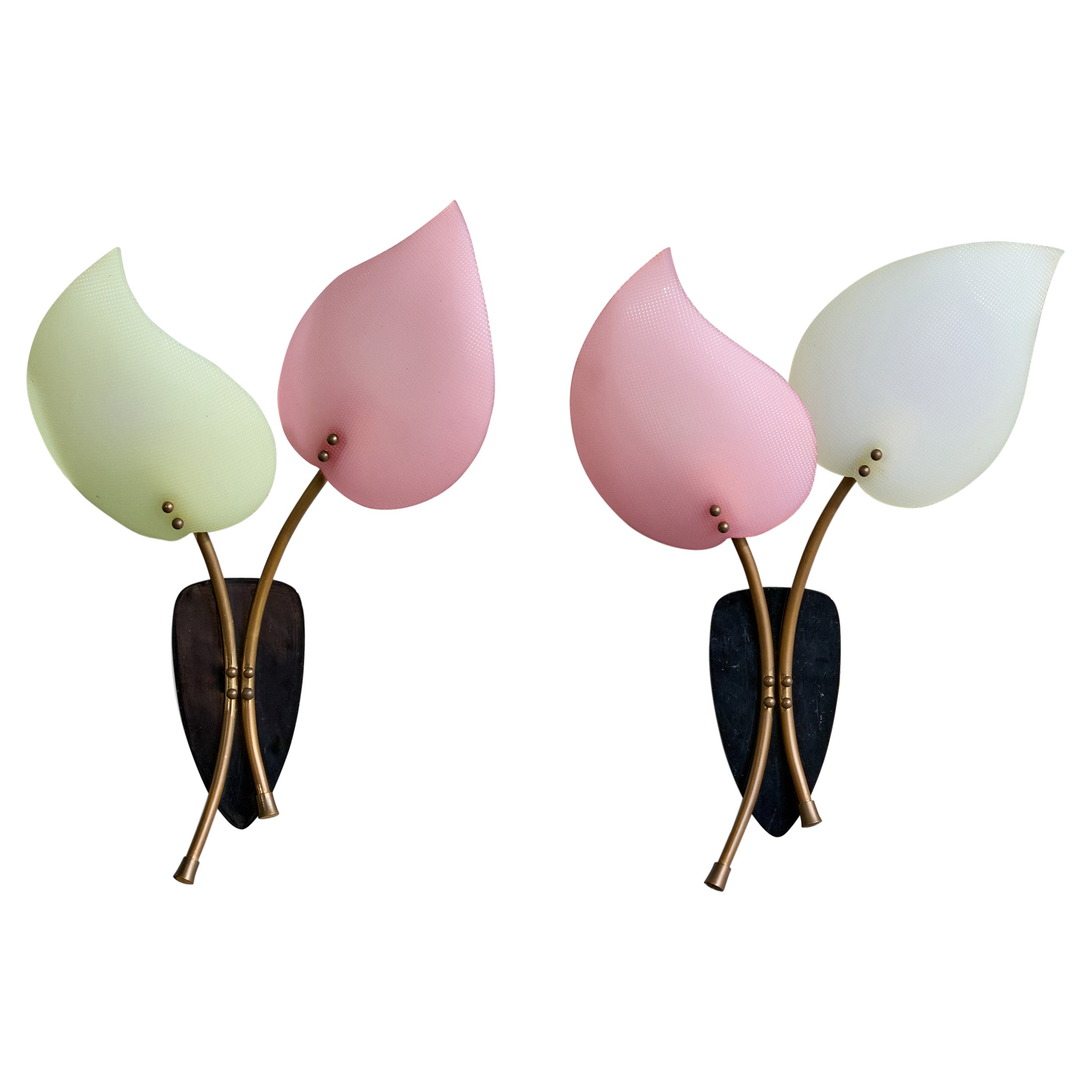 Italian Designer, Wall Lights, Brass, Metal, Acrylic, Italy, 1950s
