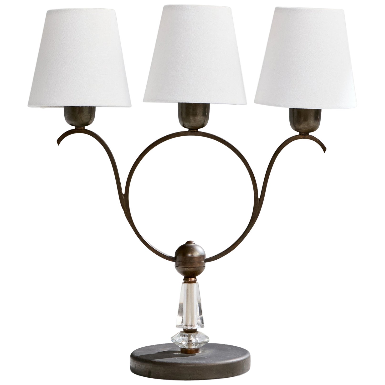 Italian Designer, Table Lamp, Brass, Acrylic, Fabric, Italy, 1950s