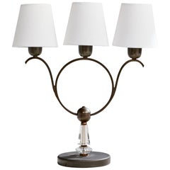 Lampada da tavolo di design italiano, ottone, acrilico, tessuto, Italia, anni '50