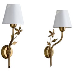Høvik Verk, Wall Lights, Brass, Fabric, Norway, 1950s