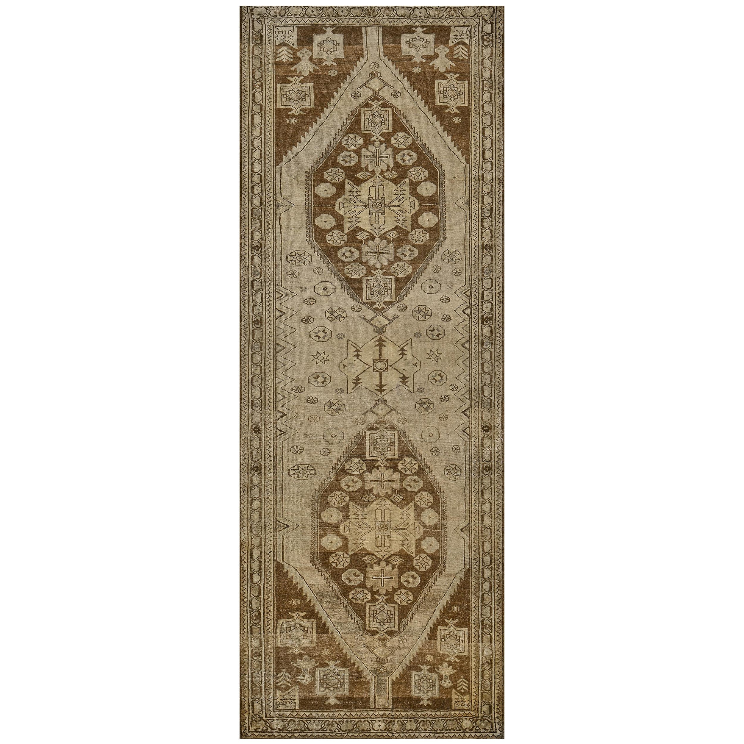 Traditionell Antik Circa-1920 Braun Floral Wolle Malayer Läufer