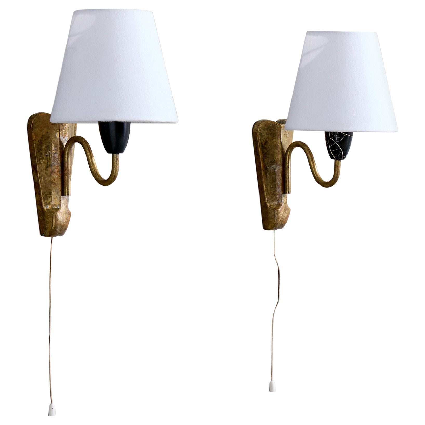 German Designer, Wall Lights, Brass, Resin, Fabric, Germany, 1950s