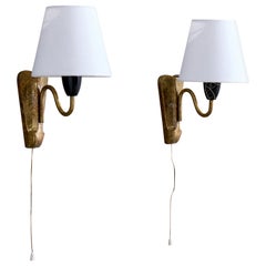 German Designer, Wall Lights, Brass, Resin, Fabric, Germany, 1950s