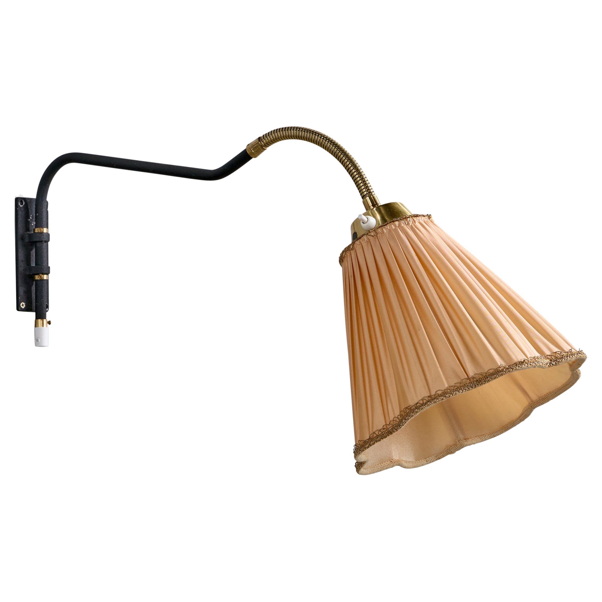 Swedish Designer, Wall Light, Brass, Metal, Fabric, Sweden, c. 1940s