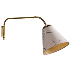 Swedish Designer, Wall Light, Brass, Fabric, Sweden, 1940s
