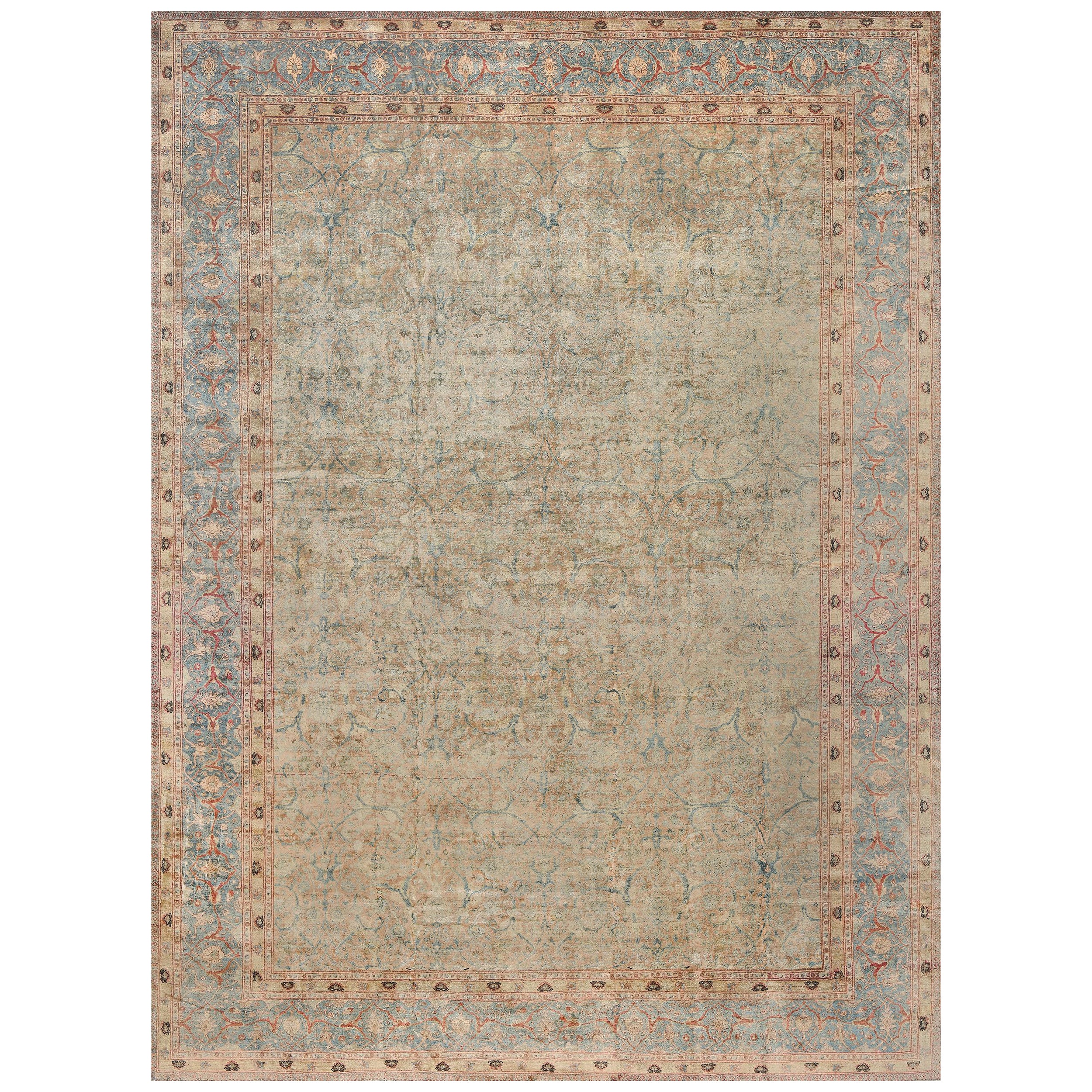Antico tappeto Tabriz persiano in lana floreale rosa tenue CIRCA 1910