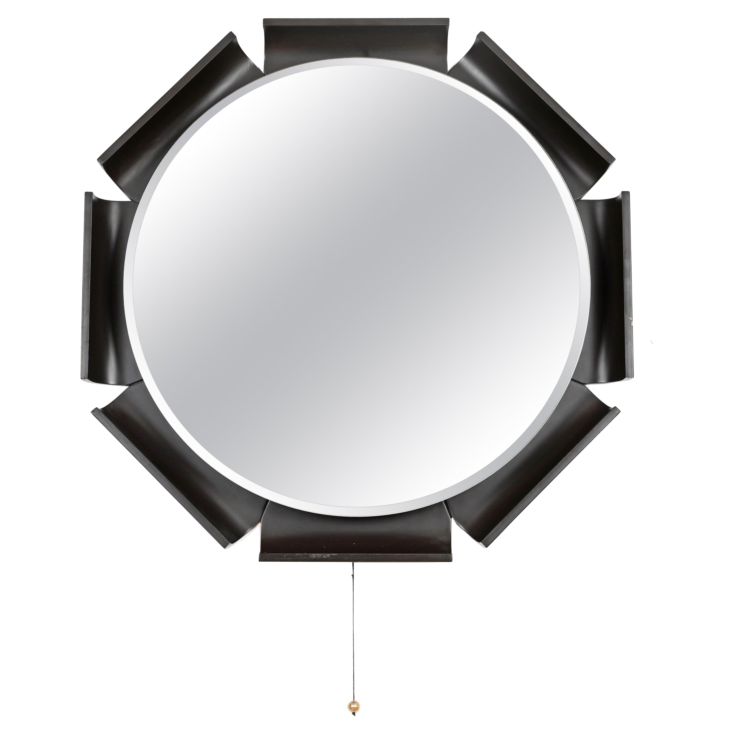 Italian Curved Black Wood Backlit Beveled Mirror by Ico Parisi for ISA, 1968