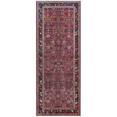 Vintage Mid-Century Wool Cherry-Red Herati-Pattern Persian Malayer Runner