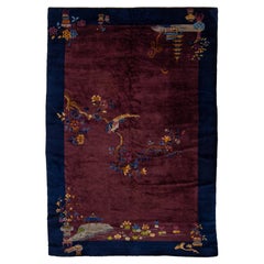 6 x 9 Antique Chinese Art Deco Handmade Wool Rug In Burgundy
