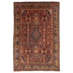 11 x 17 Floral Designed Antique Persian Mahal Wool Rug In Red