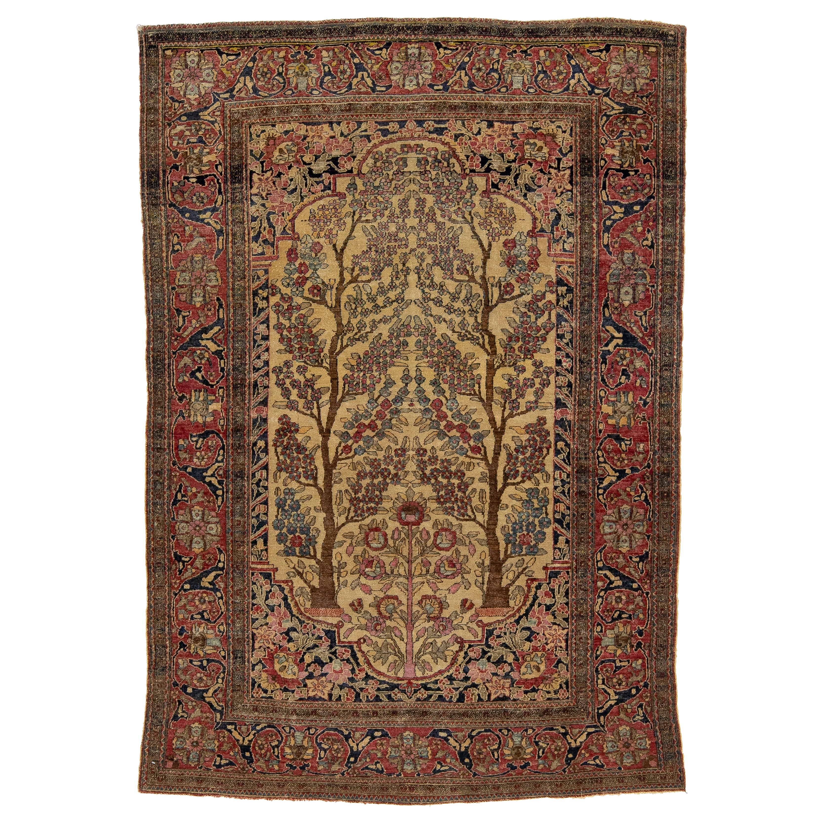 Unique Handmade Antique Persian Isfahan Wool Rug in Tan with Allover Design
