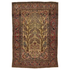 Einzigartiger handgefertigter antiker persischer Isfahan-Wollteppich in Hellbraun mit Allover-Design