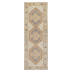 Tan & Purple Handwoven Wool Turkish Oushak Runner 4'2" x 12'1"