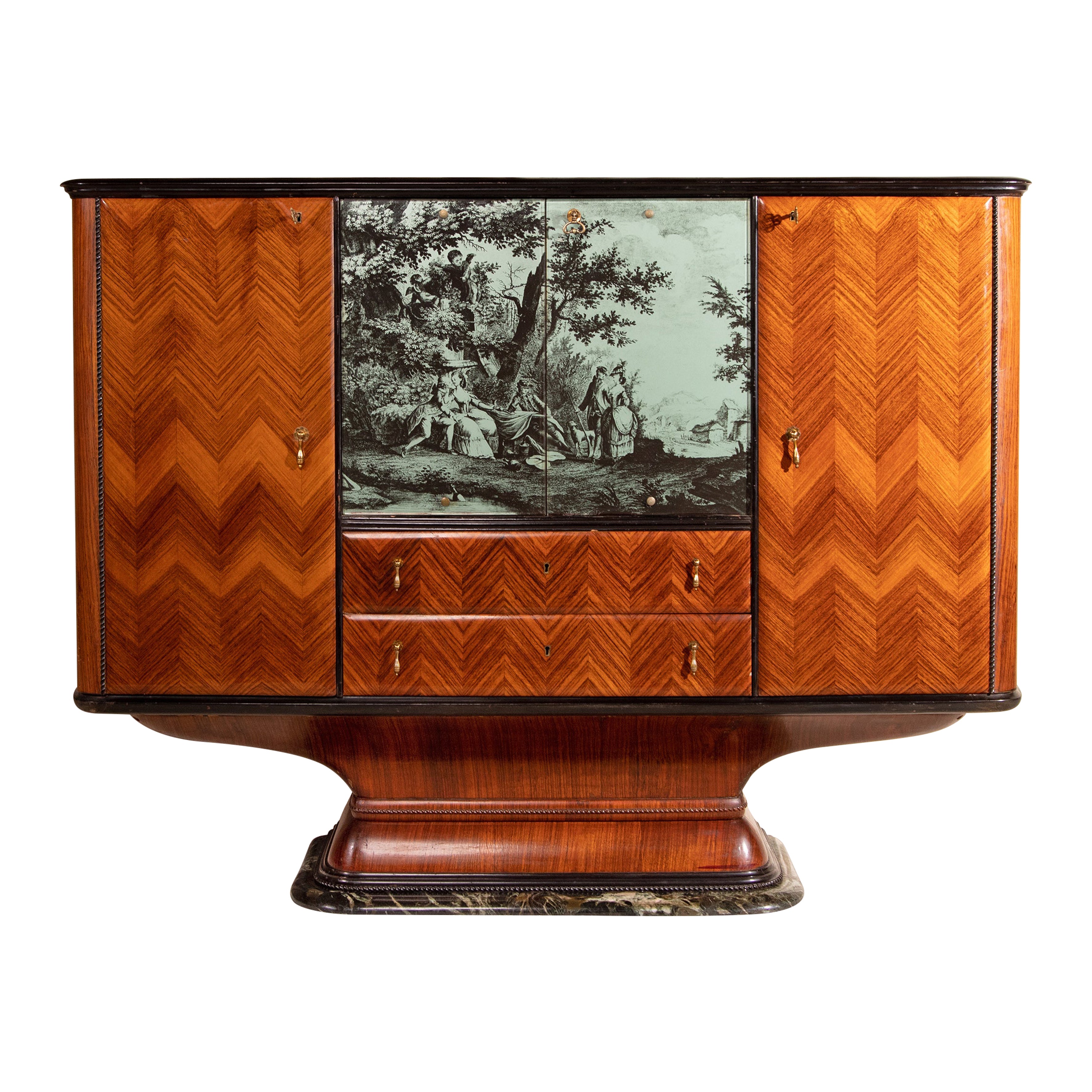 Highboard Bar mit Marmorsockel, Italien, 1950er Jahre