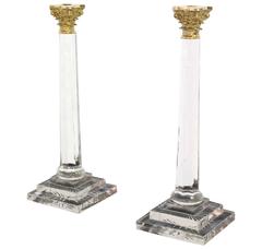 Vintage Pair of 20 inches  Tall Glass and Brass Candle Sticks