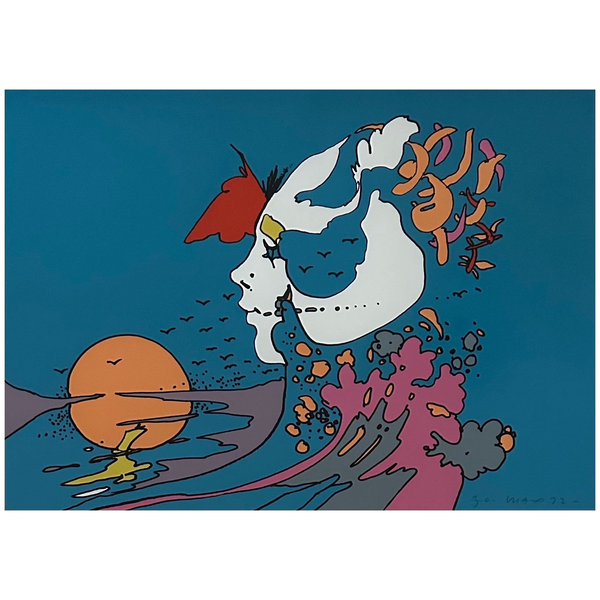 "Cara y ocaso" Serigrafía de edición limitada de Peter Max 1972