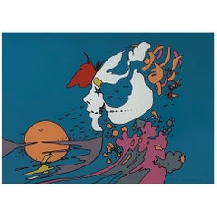 "Cara y ocaso" Serigrafía de edición limitada de Peter Max 1972